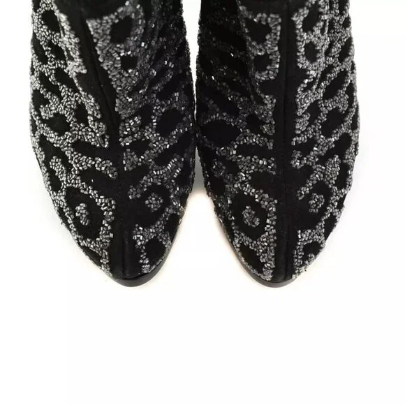 Fendi Size 37 Crystal Embellished Black Suede Platform High Heel Ankle Booties
